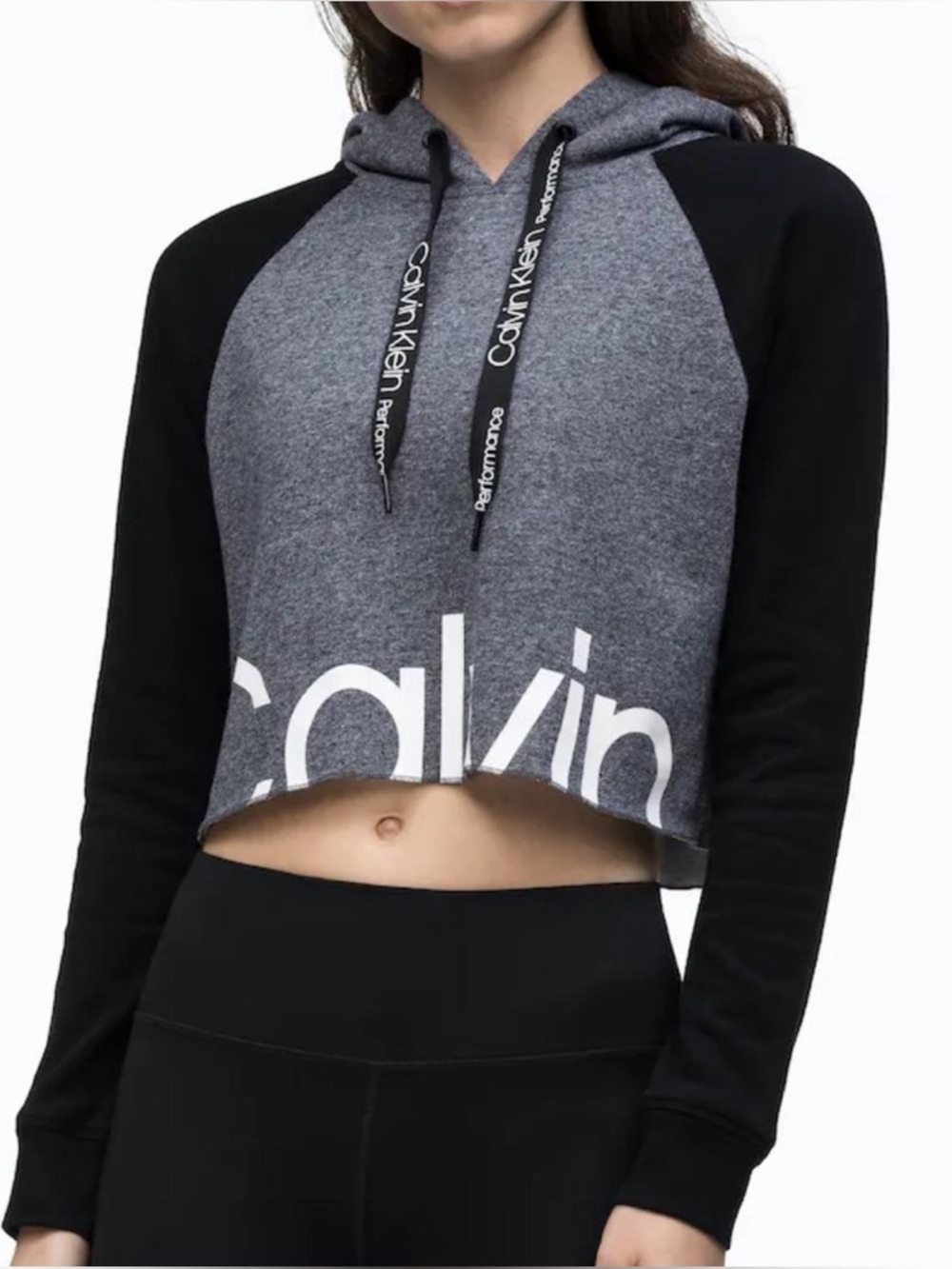 Calvin Klein Gray & Black Cropped Hoodie
